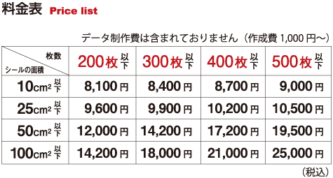料金表